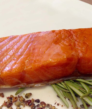 Hot smoked salmon with a caramelised outer edge
