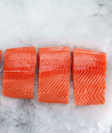 Fresh salmon portions cut to size
